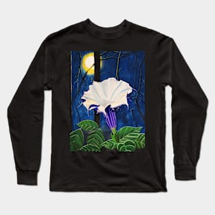 Moonflower in the Moonlight Watercolor Painting Long Sleeve T-Shirt